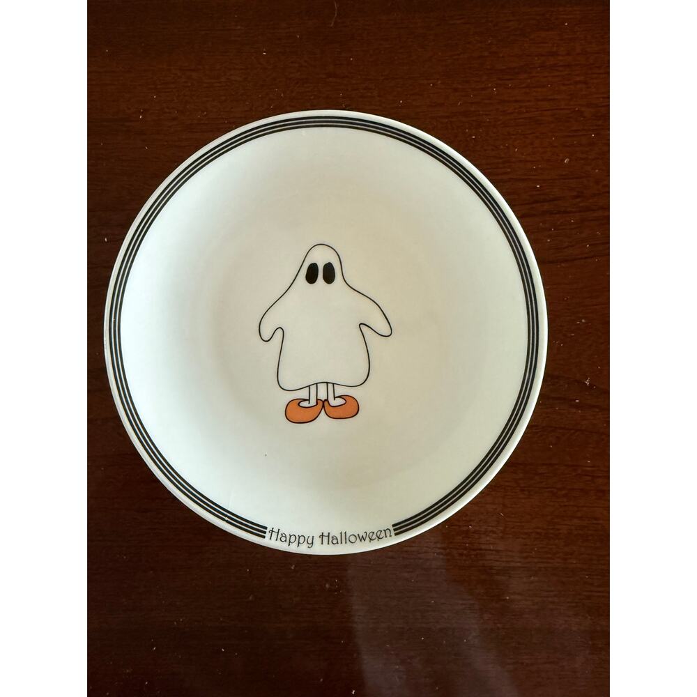 BIA‎ White Porcelain Happy Halloween Ghost 6-1/2" Side/Snack Plate